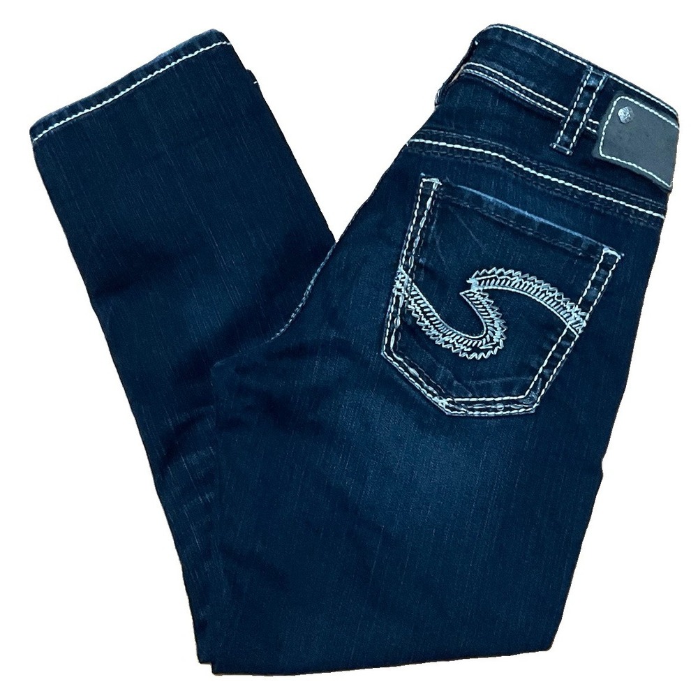 Suki High Capri Dark Wash Heavy Stitch Size 30